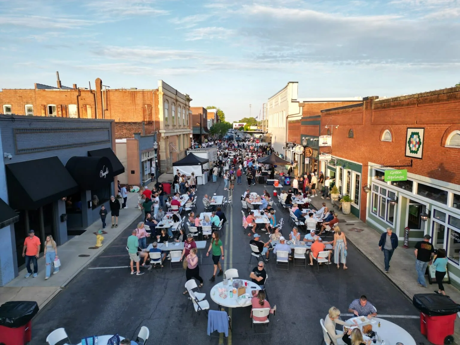 Evening street party on Ram Cat Alley in downtown Seneca, South Carolina